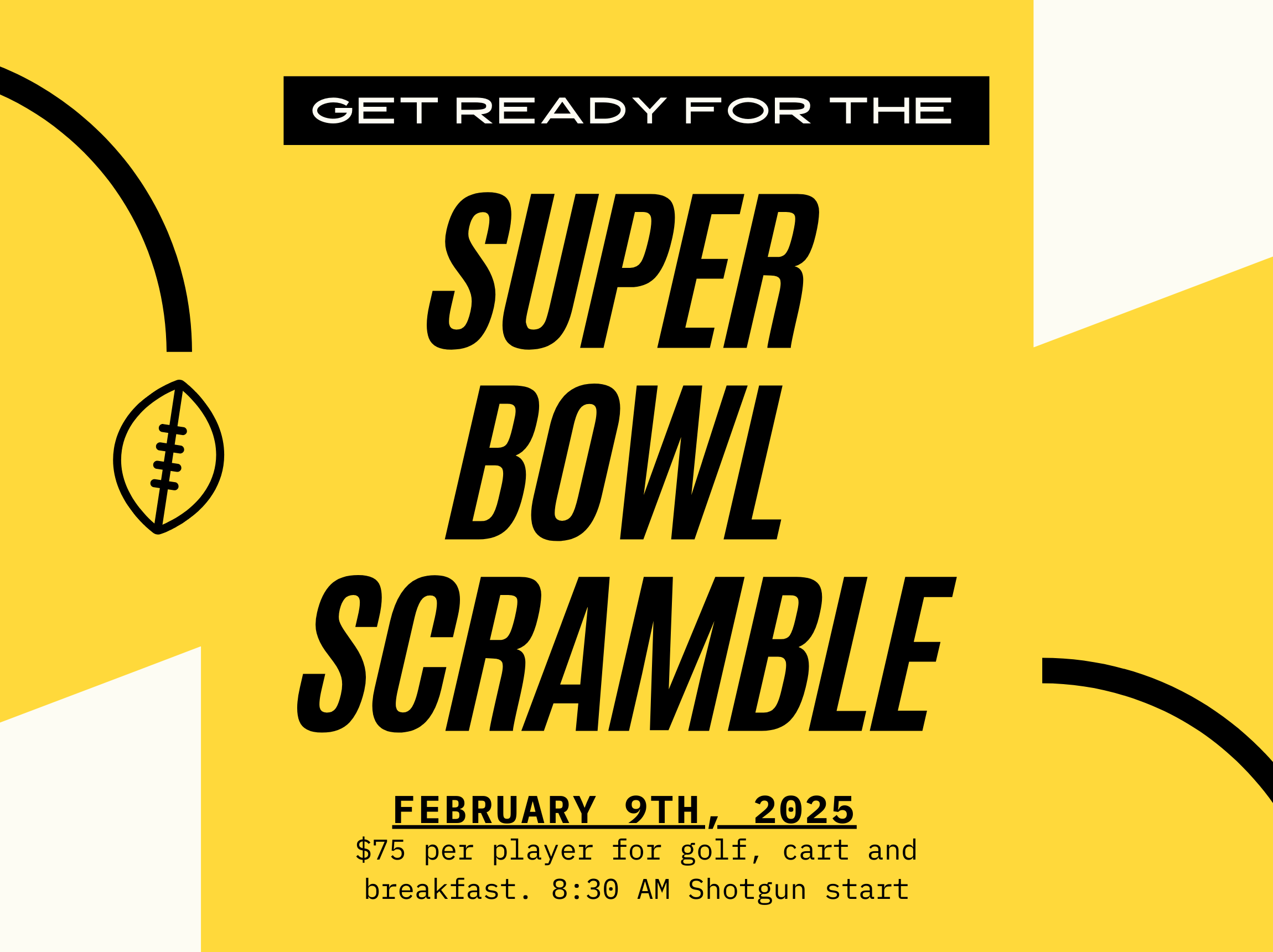 Diamond Woods Golf Course | Home / Pop-Up - (January 2025) Diamond Woods Golf Course Home / Pop-Up – (January 2025) DWGC (February 9th, 2025) Super Bowl Scramble Event (Flyer / Pop-Up)